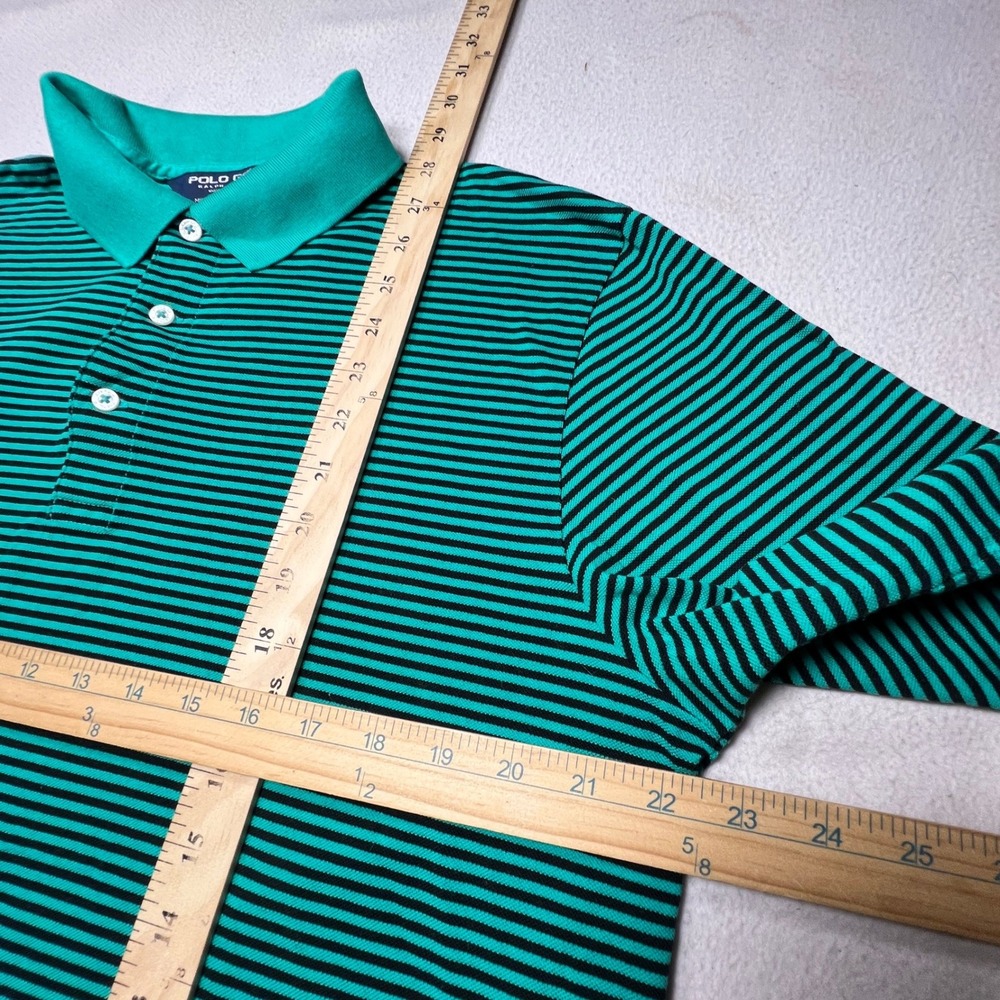 Polo Golf Ralph Lauren Polo Shirt Mens L Green Black Striped Pima Cotton Pony - Picture 6 of 7